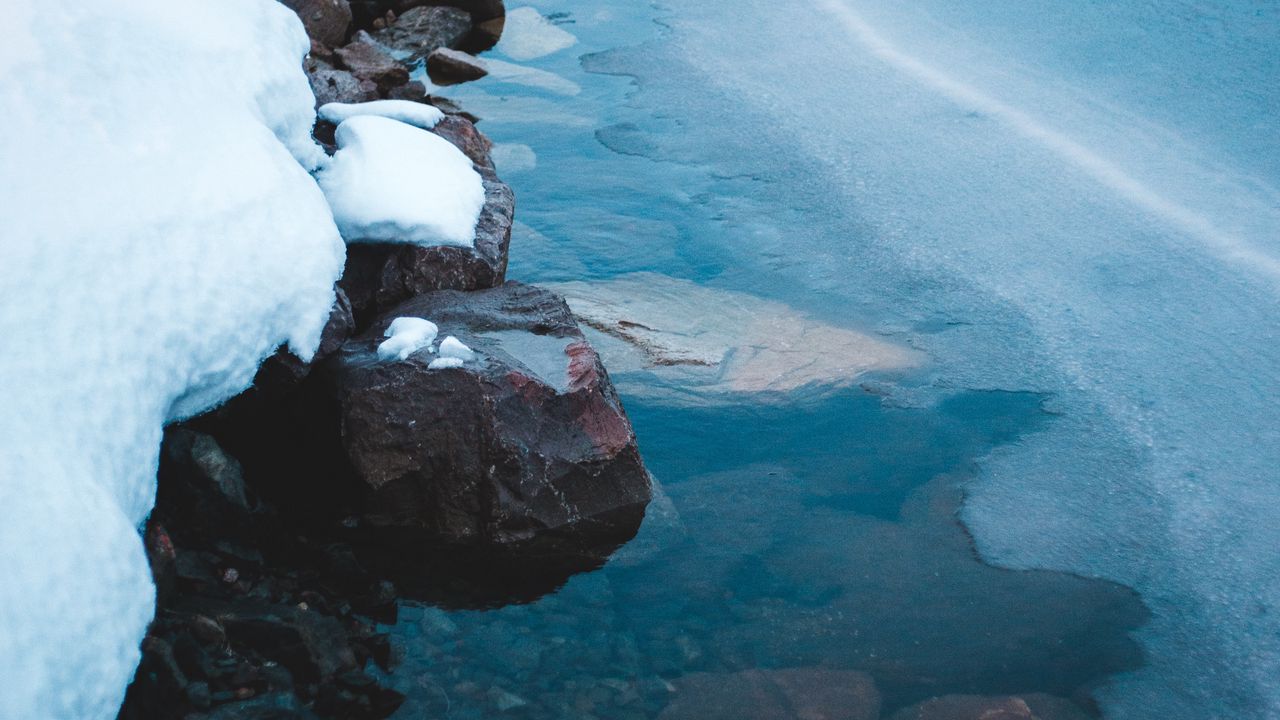 Wallpaper ice, snow, stones, shore, frozen