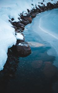 Preview wallpaper ice, snow, stones, shore, frozen