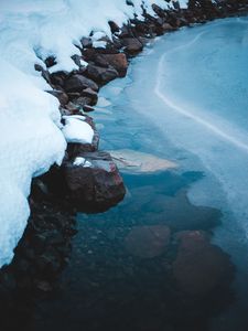 Preview wallpaper ice, snow, stones, shore, frozen