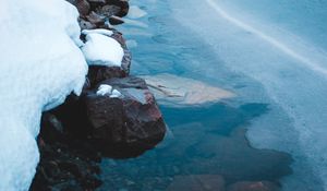 Preview wallpaper ice, snow, stones, shore, frozen