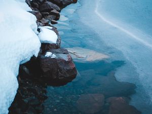 Preview wallpaper ice, snow, stones, shore, frozen