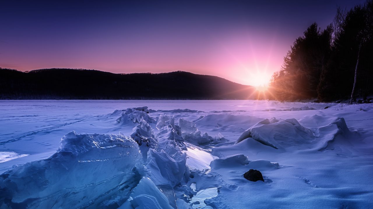 Wallpaper ice, snow, sunset, horizon