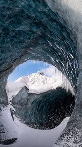 Preview wallpaper ice, snow, tunnel, icicles, nature