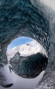 Preview wallpaper ice, snow, tunnel, icicles, nature