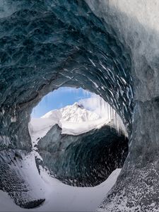 Preview wallpaper ice, snow, tunnel, icicles, nature