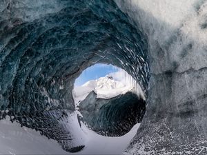 Preview wallpaper ice, snow, tunnel, icicles, nature