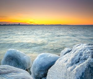 Preview wallpaper ice, stones, frozen, coast, winter