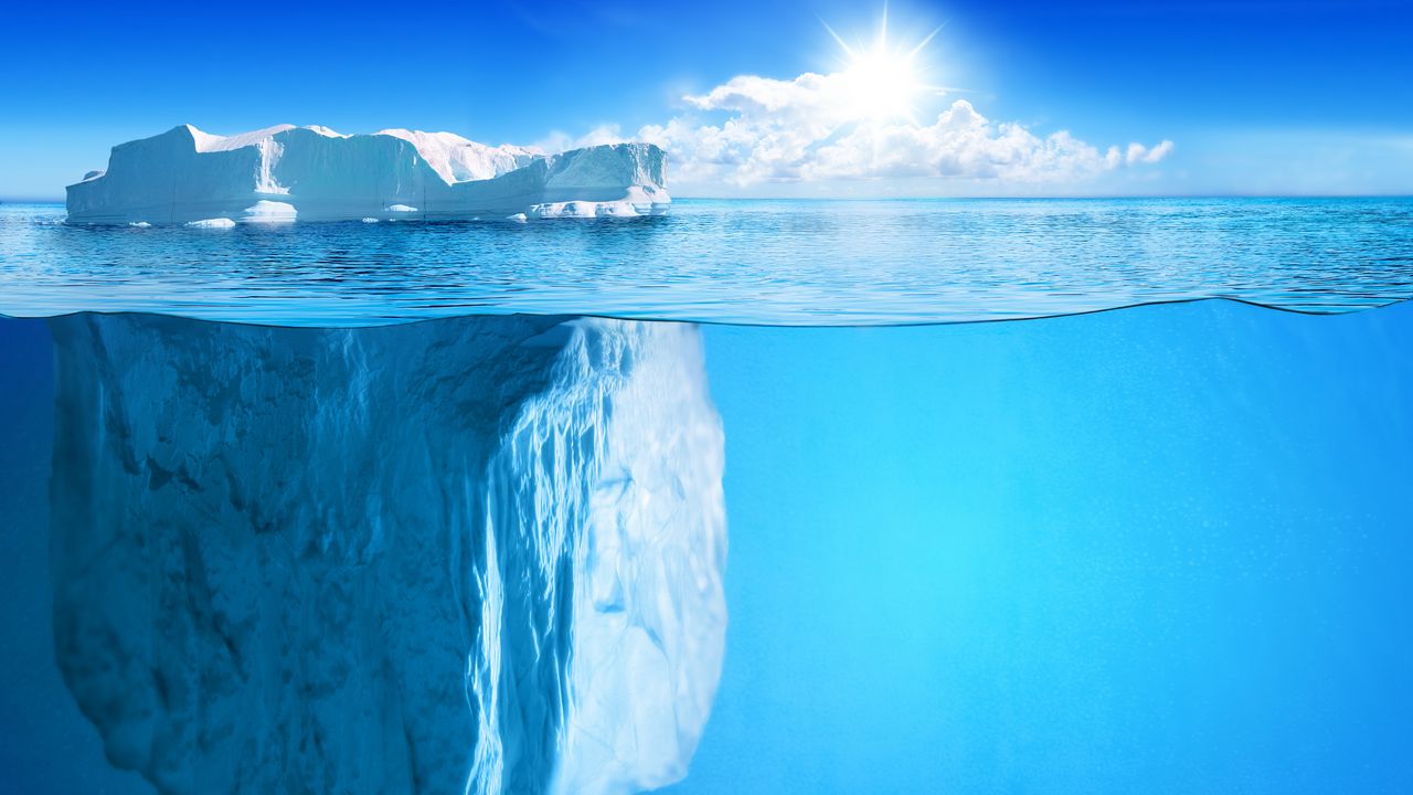 Wallpaper iceberg, horizon, under water, sun, rays