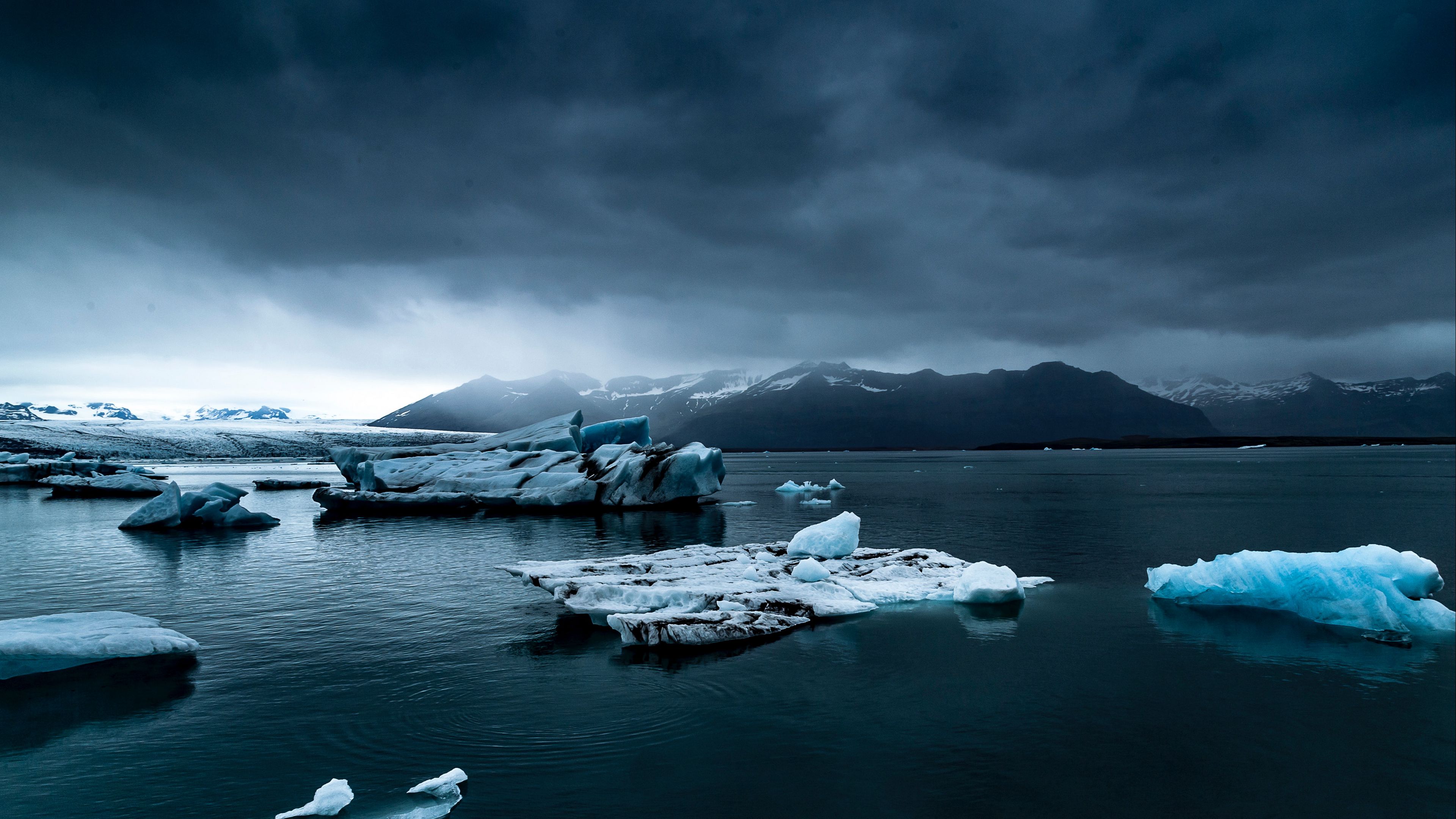 Download wallpaper 3840x2160 iceberg, ice, snow, lake, fog, mountains,  iceland 4k uhd 16:9 hd background