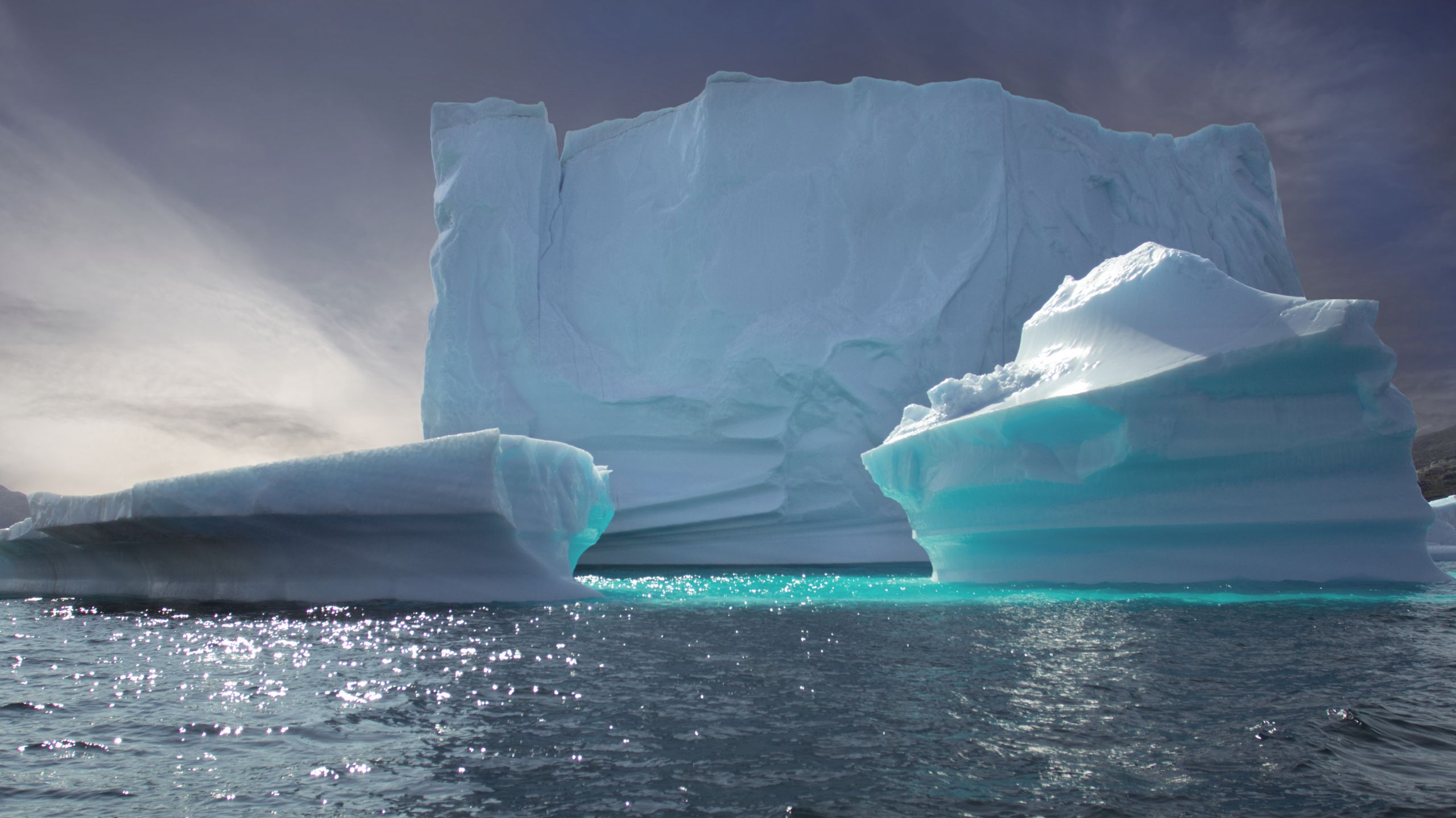 Download wallpaper 2560x1440 icebergs, ice, relief, sea, nature ...