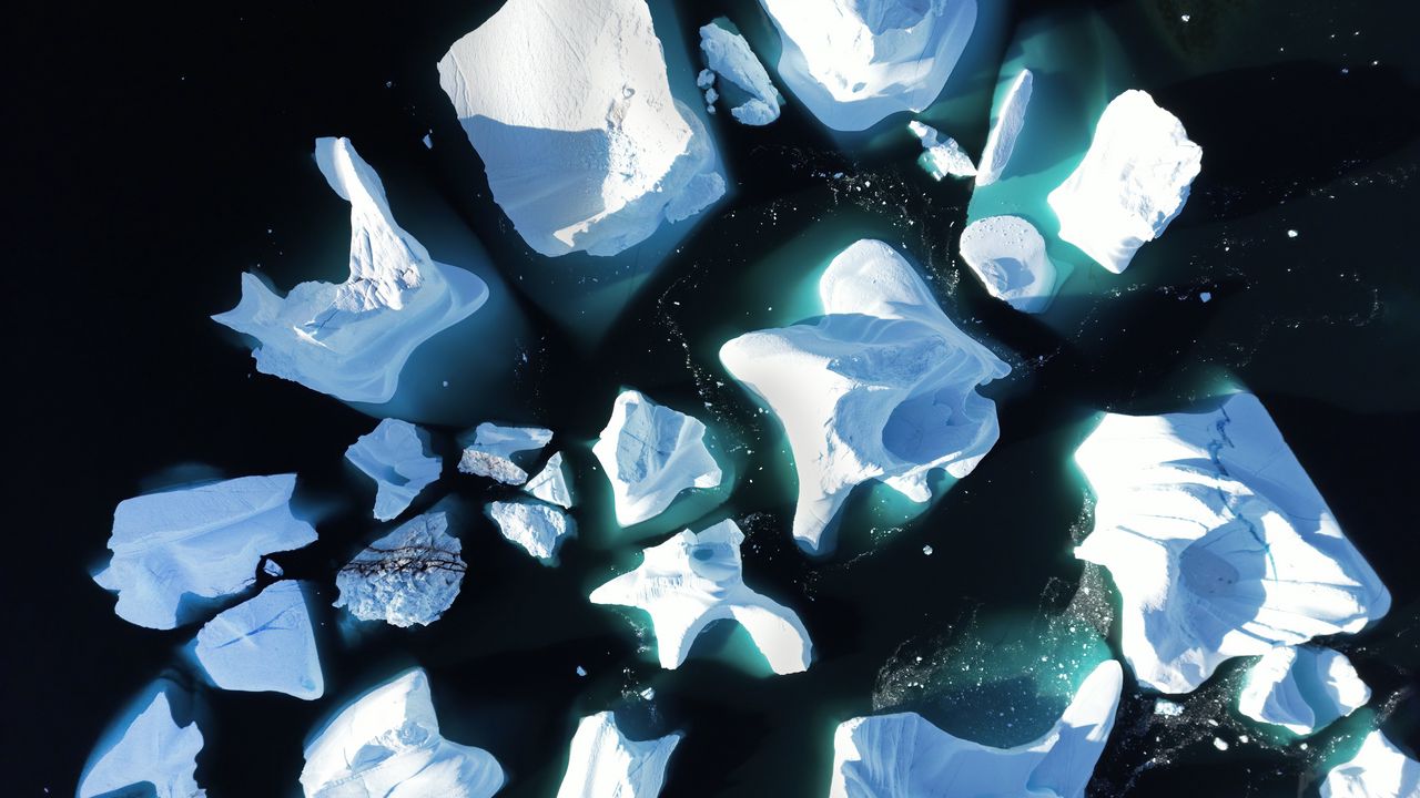 Wallpaper icebergs, ice, sea, aerial view