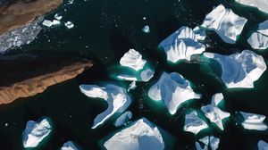 Preview wallpaper icebergs, sea, ice, aerial view, nature