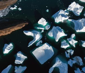 Preview wallpaper icebergs, sea, ice, aerial view, nature