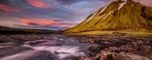 Preview wallpaper iceland, mountains, river, stones, flow