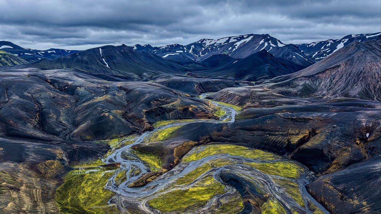 Wallpaper iceland, mountains, river, nature, green, blue, landscape