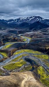 Preview wallpaper iceland, mountains, river, nature, green, blue, landscape