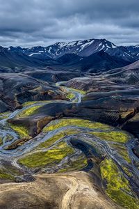 Preview wallpaper iceland, mountains, river, nature, green, blue, landscape