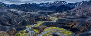 Preview wallpaper iceland, mountains, river, nature, green, blue, landscape