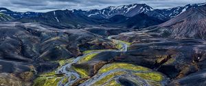 Preview wallpaper iceland, mountains, river, nature, green, blue, landscape