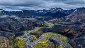 Preview wallpaper iceland, mountains, river, nature, green, blue, landscape