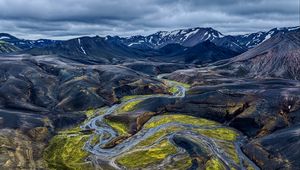 Preview wallpaper iceland, mountains, river, nature, green, blue, landscape