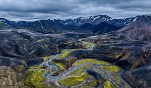 Preview wallpaper iceland, mountains, river, nature, green, blue, landscape