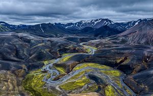 Preview wallpaper iceland, mountains, river, nature, green, blue, landscape