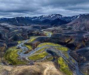 Preview wallpaper iceland, mountains, river, nature, green, blue, landscape