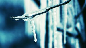 Preview wallpaper icicle, branch, ice, spring, dark blue