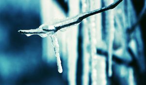 Preview wallpaper icicle, branch, ice, spring, dark blue