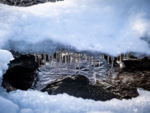 Preview wallpaper icicles, ice, stones, water