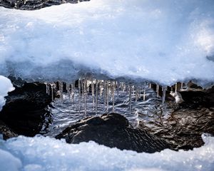 Preview wallpaper icicles, ice, stones, water