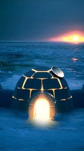 Preview wallpaper igloo, dwelling, light, night, northern pole