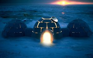 Preview wallpaper igloo, dwelling, light, night, northern pole