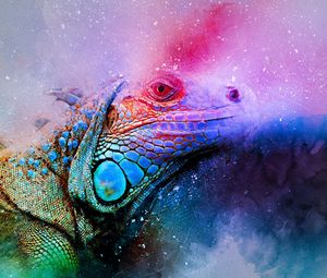 Preview wallpaper iguana, reptile, art, colorful