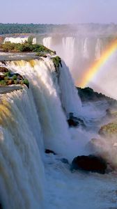 Preview wallpaper iguassu falls, argentina, rainbow, vegetation