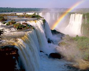 Preview wallpaper iguassu falls, argentina, rainbow, vegetation