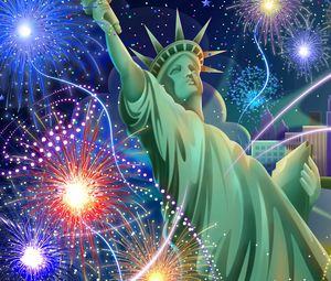 Preview wallpaper independence day, california, statue of liberty, fireworks