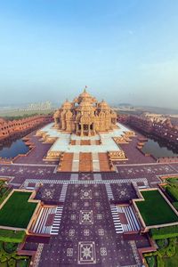 Preview wallpaper india, akshardham temple, beautiful, top view, panorama