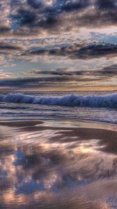 Preview wallpaper indian ocean, water, waves, beach, clouds, sunset