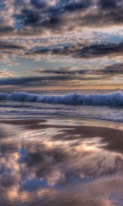 Preview wallpaper indian ocean, water, waves, beach, clouds, sunset