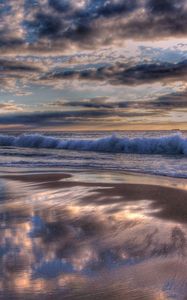 Preview wallpaper indian ocean, water, waves, beach, clouds, sunset