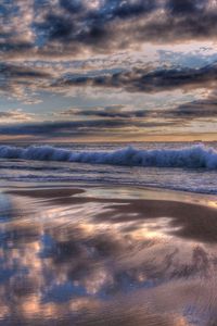 Preview wallpaper indian ocean, water, waves, beach, clouds, sunset