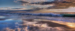 Preview wallpaper indian ocean, water, waves, beach, clouds, sunset