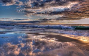 Preview wallpaper indian ocean, water, waves, beach, clouds, sunset