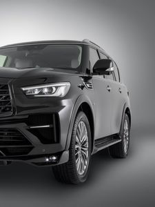 Preview wallpaper infiniti qx80, infiniti, black, headlight, side view