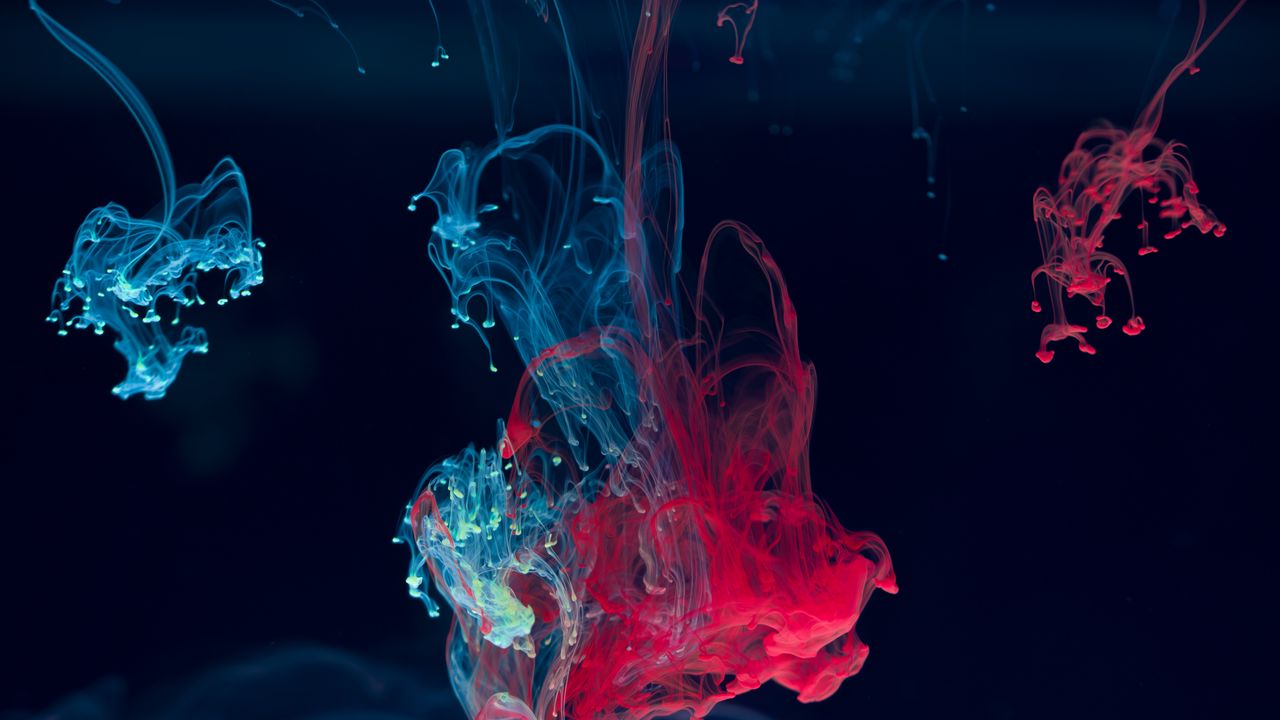 Wallpaper ink, water, blending, paint, drops, red, blue