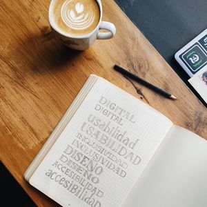 Preview wallpaper inscription, coffee, notebook