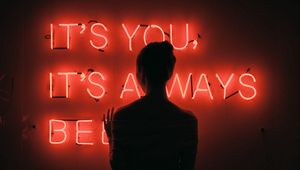 Preview wallpaper inscription, girl, backlight, wall