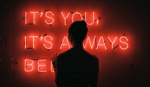 Preview wallpaper inscription, girl, backlight, wall